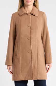 Satin Trim Wool Blend Coat