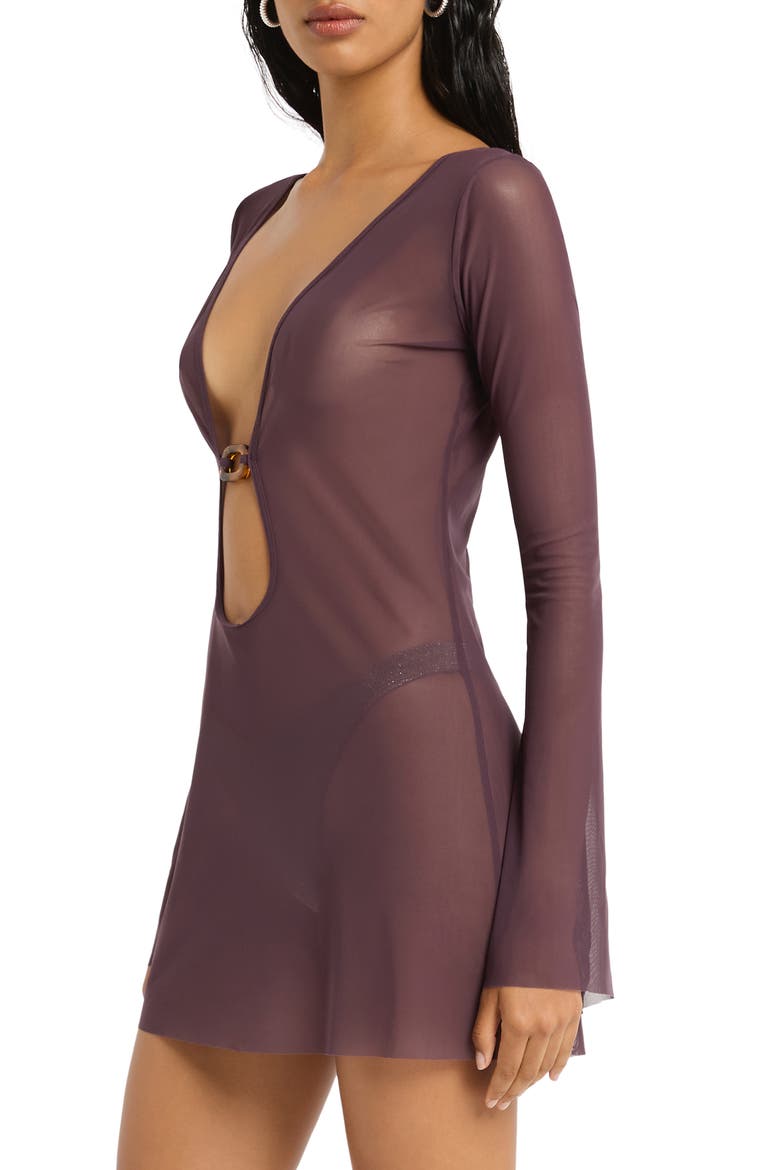 Priya Ring Cutout Long Sleeve Cover-Up Minidress, Alternate, color, FIG