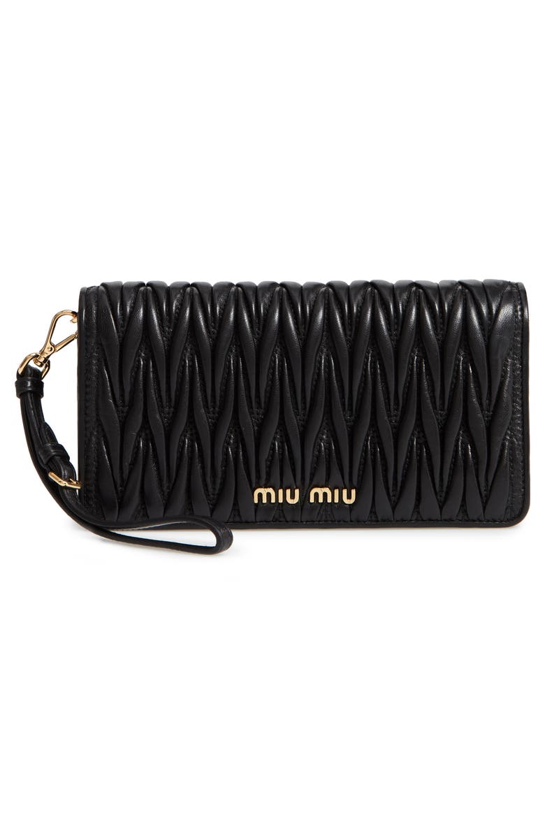 Miu Miu Matelassé Leather Wallet on a Chain, Alternate, color,