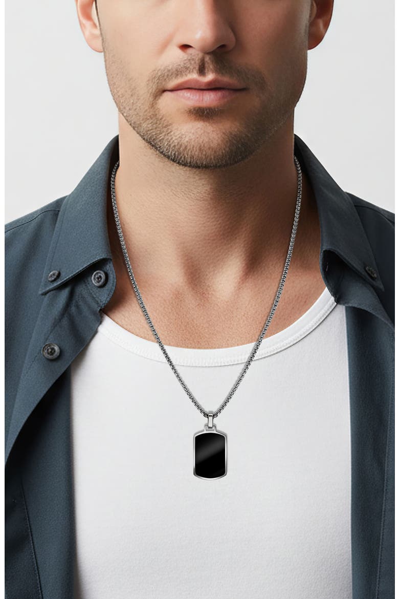 Men's Dog Tag Necklace, Alternate, color, BLACK