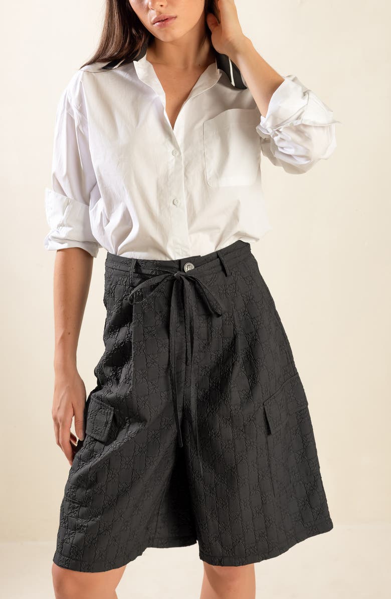 FREEMARKET Textured Tie Waist Bermuda Shorts, Alternate, color, Black