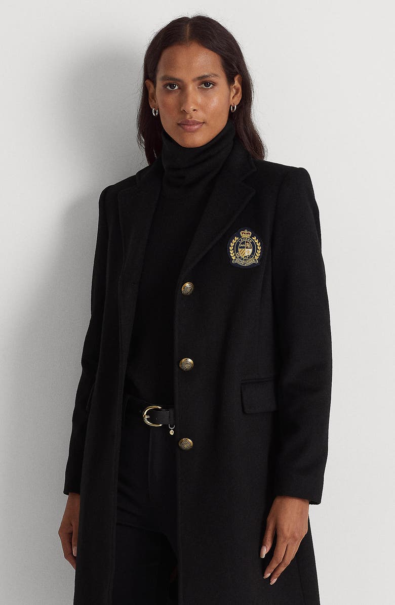 Crest Patch Wool Blend Reefer Coat