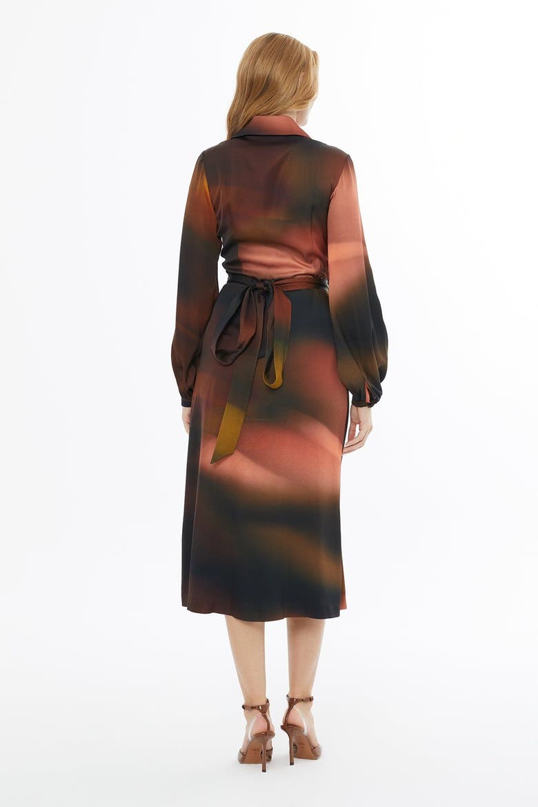 V-Neck Wrap Buttoned Long Sleeve Midi Dress, Alternate, color, Brown
