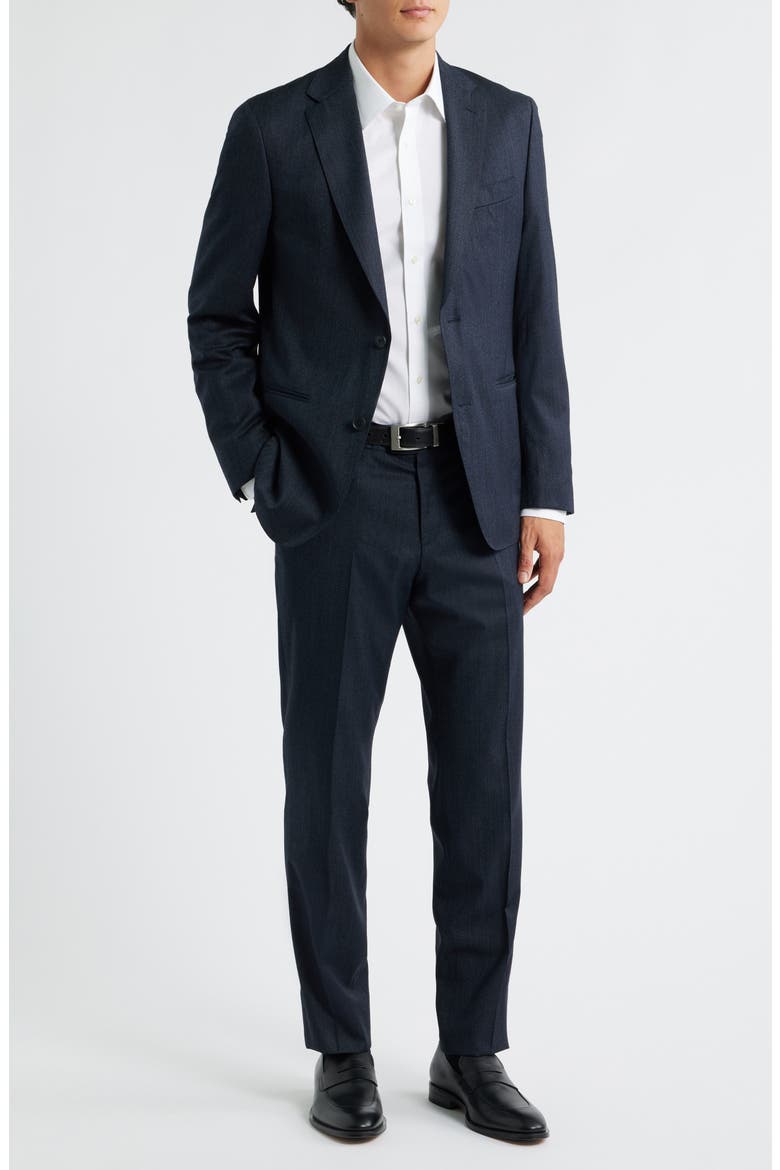 Huge Slim Fit Blue Mélange Stretch Wool Blend Suit, Main, color, DARK BLUE