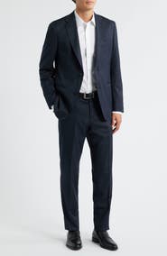 BOSS Huge Slim Fit Blue Mélange Stretch Wool Blend Suit