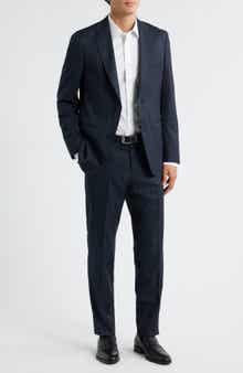 BOSS Huge Slim Fit Blue Mélange Stretch Wool Blend Suit