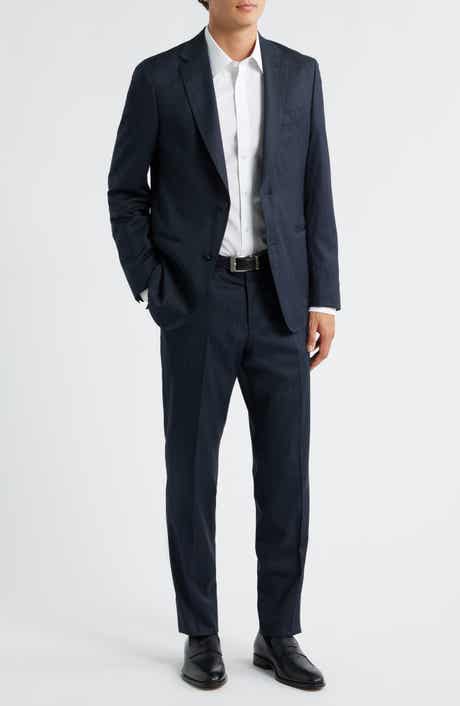 BOSS Huge Slim Fit Blue Mélange Stretch Wool Blend Suit