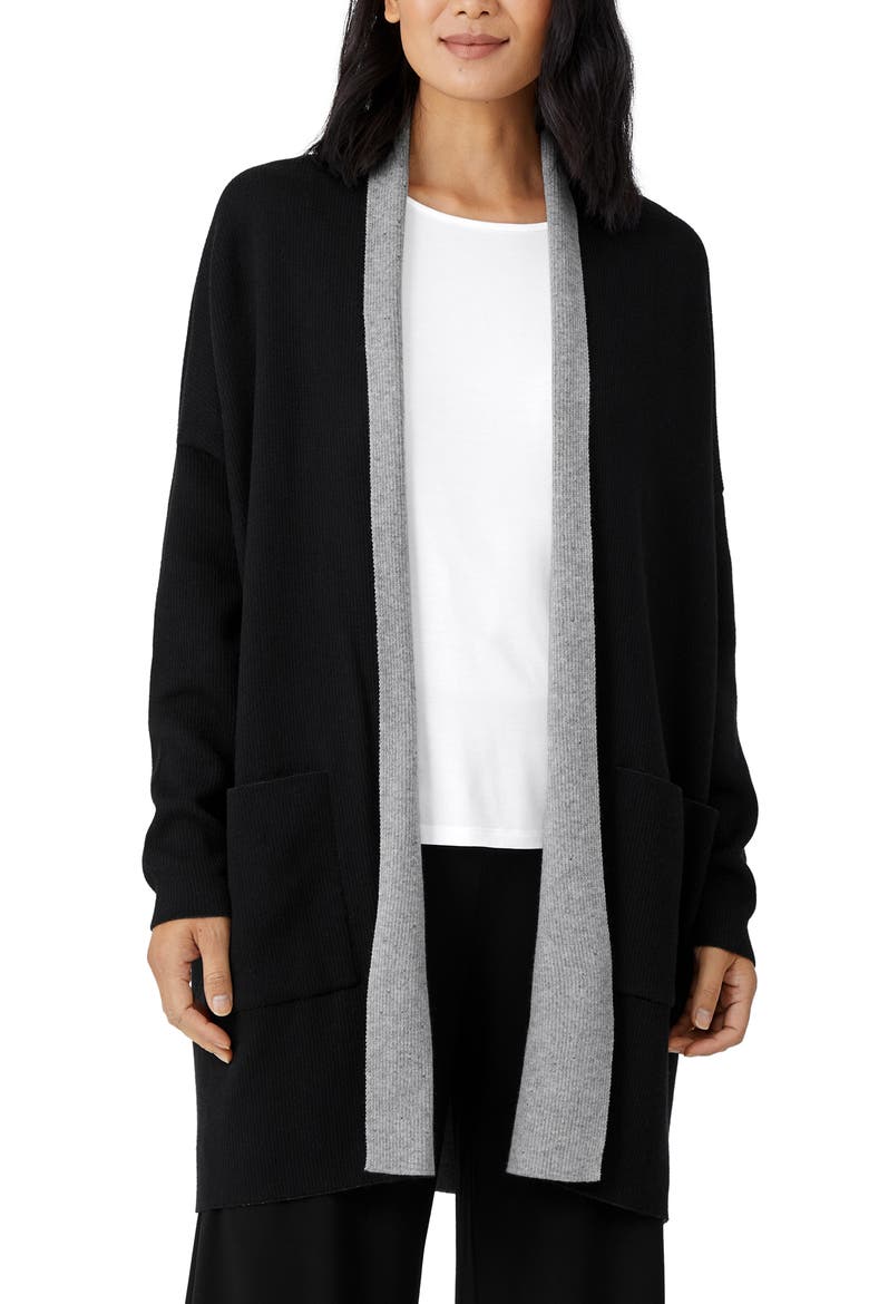 Organic Cotton Blend Long Cardigan, Main, color, BLACK