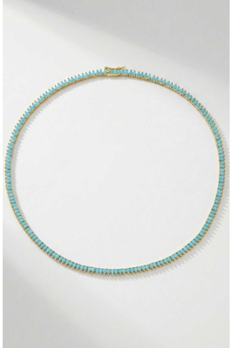 Symphony Turquoise Teardrop Tennis Necklace, Alternate, color, Turquoise/Gold