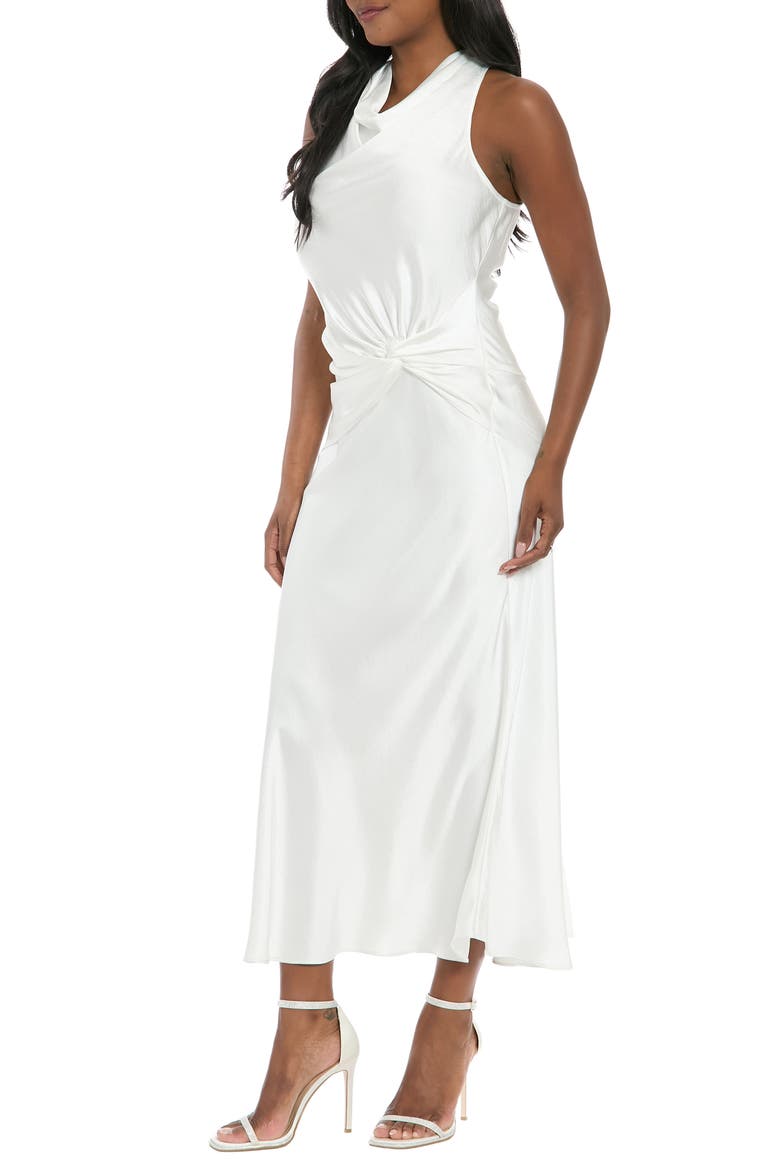 Sleeveless Twisted Waist Satin Gown, Alternate, color, WHITE