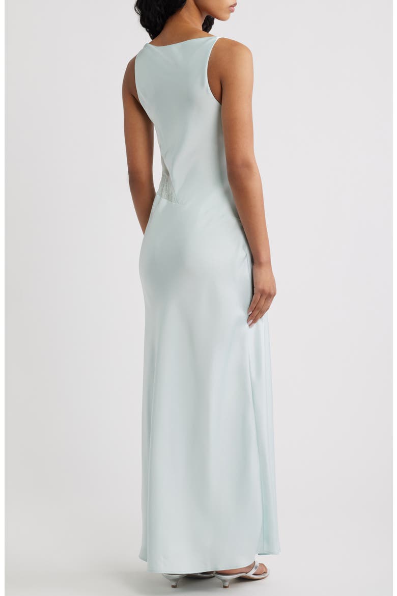 Ellis Sheer Mesh Lace Inset Satin Gown, Alternate, color, ADRIATIC