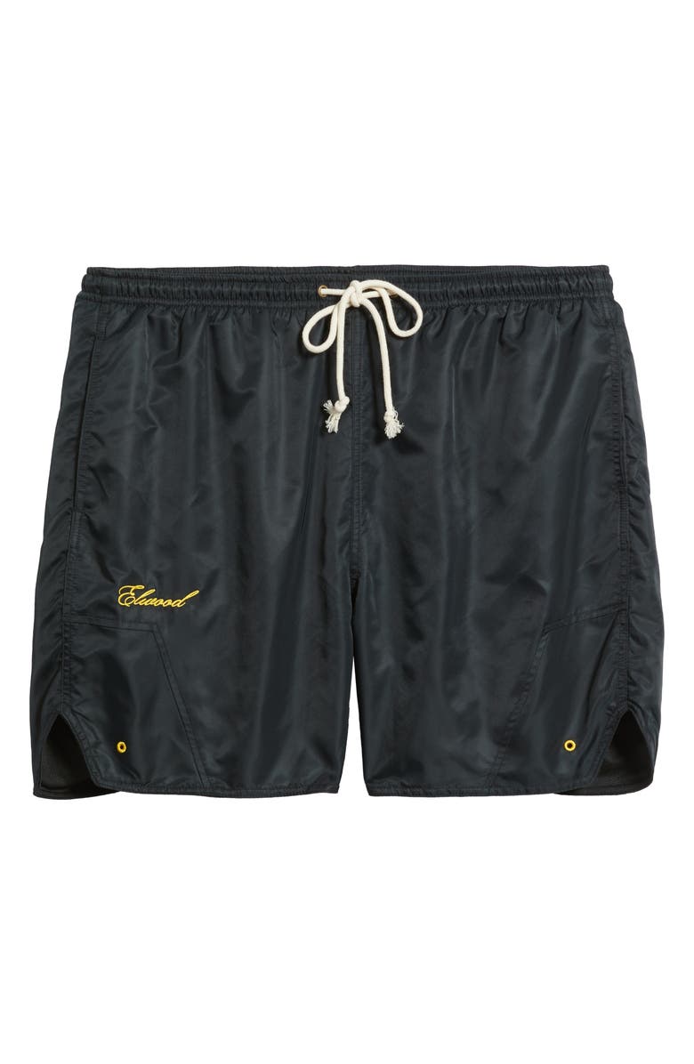 Elwood Olympic Embroidered Logo Nylon Shorts, Alternate, color, Coal