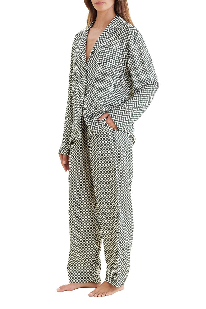 Anais Checkerboard Cotton Blend Pajamas, Alternate, color, FOREST GREEN