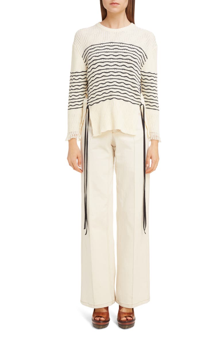 Side Tie Stripe Ribbed Sweater, Alternate, color, SEEDPEARL BEIGE