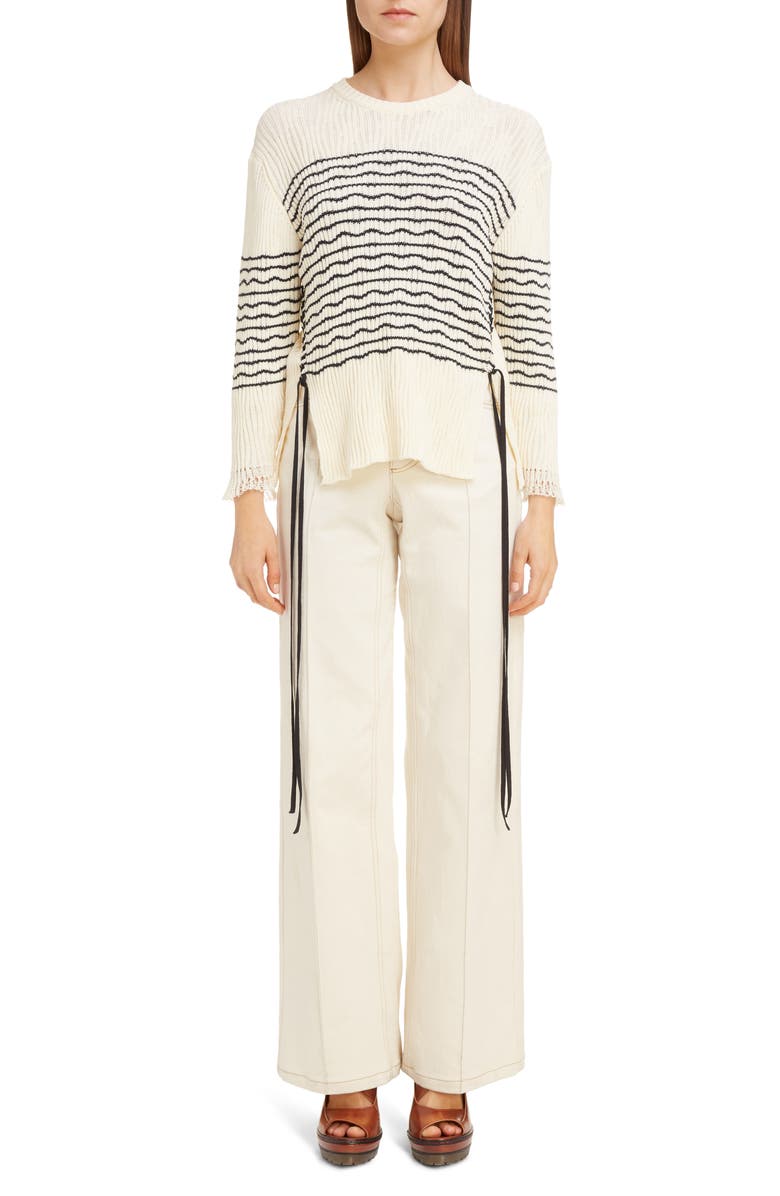 Chloé Side Tie Stripe Ribbed Sweater, Alternate, color, 