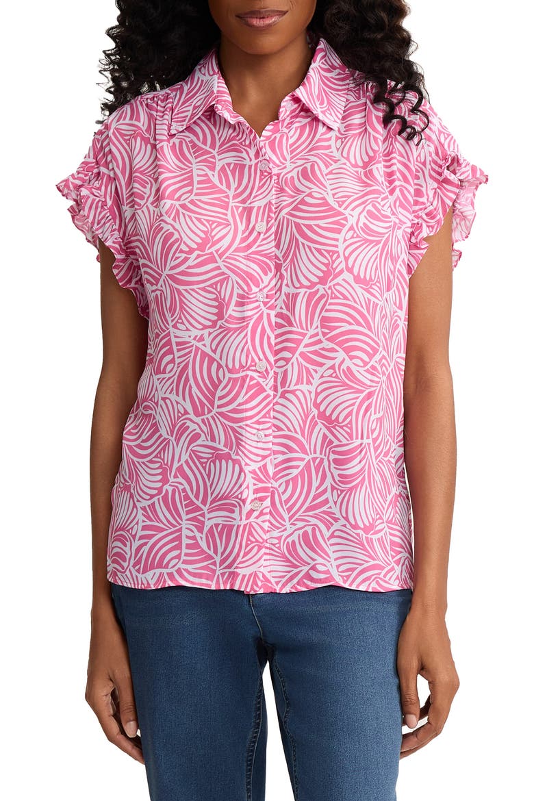 Abstract Print Ruffle Sleeve Shirt, Main, color, DUTCH PINK/NATURAL WHITE