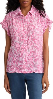 Jones New York Abstract Print Ruffle Sleeve Shirt