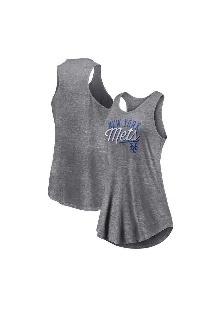 FANATICS Women's Fanatics Branded Heather Gray New York Mets Simplicity Swing Racerback Scoop Neck Tank Top, Main, color, Heather Gray
