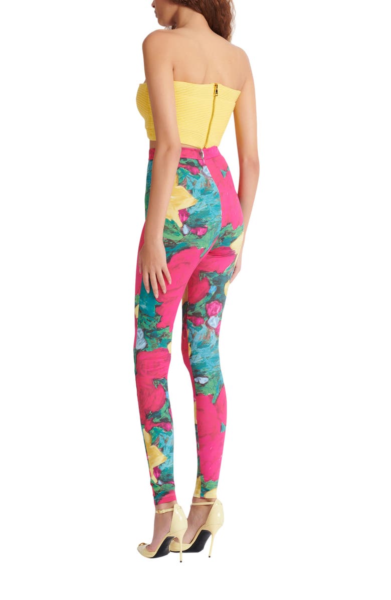 Balmain Jersey leggings with roses print, Alternate, color, Multicolor