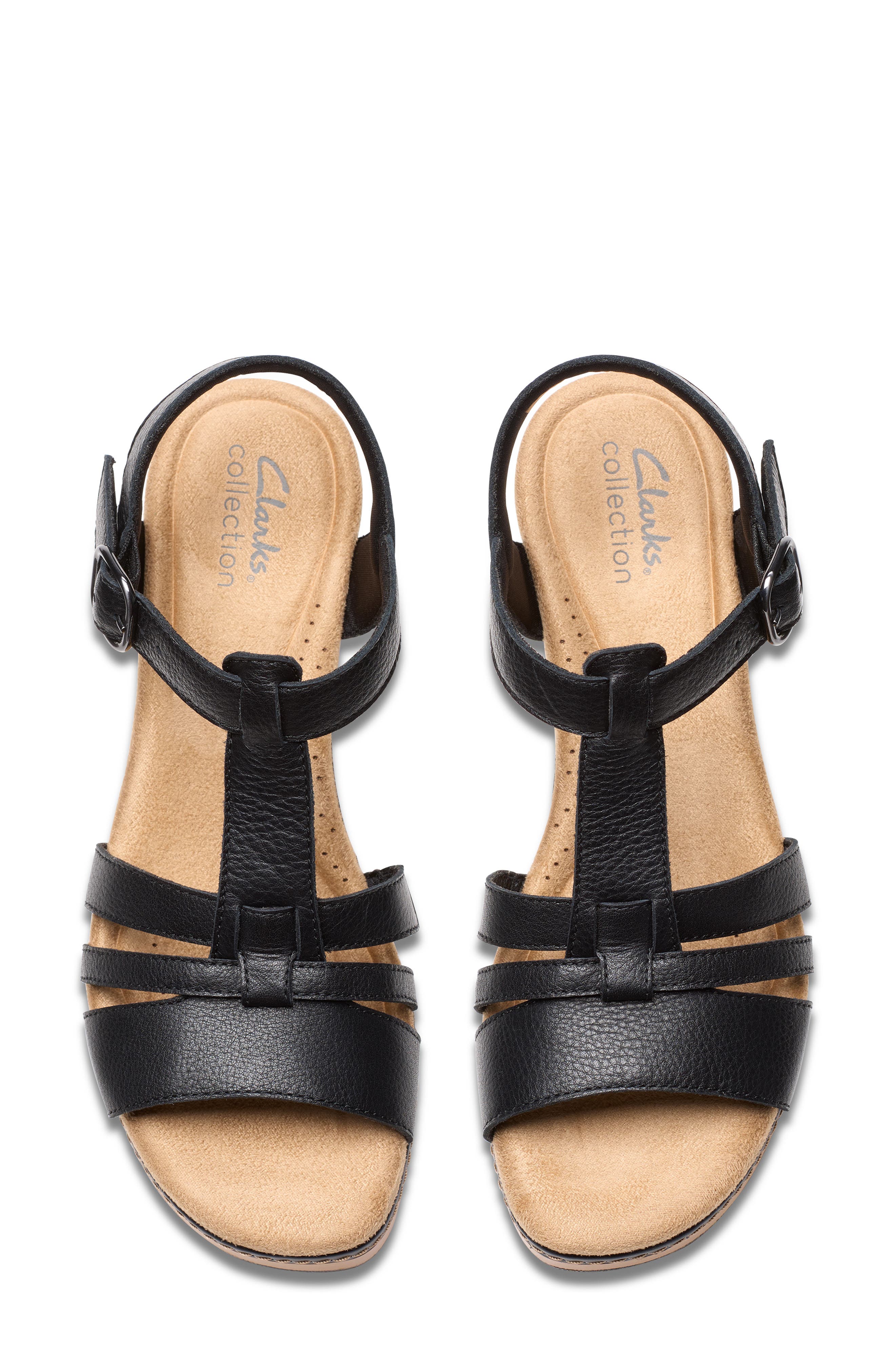 Clarks<sup>®</sup> Seannah Madi Wedge Sandal - Wide Width Available, Alternate, color, Black Leather