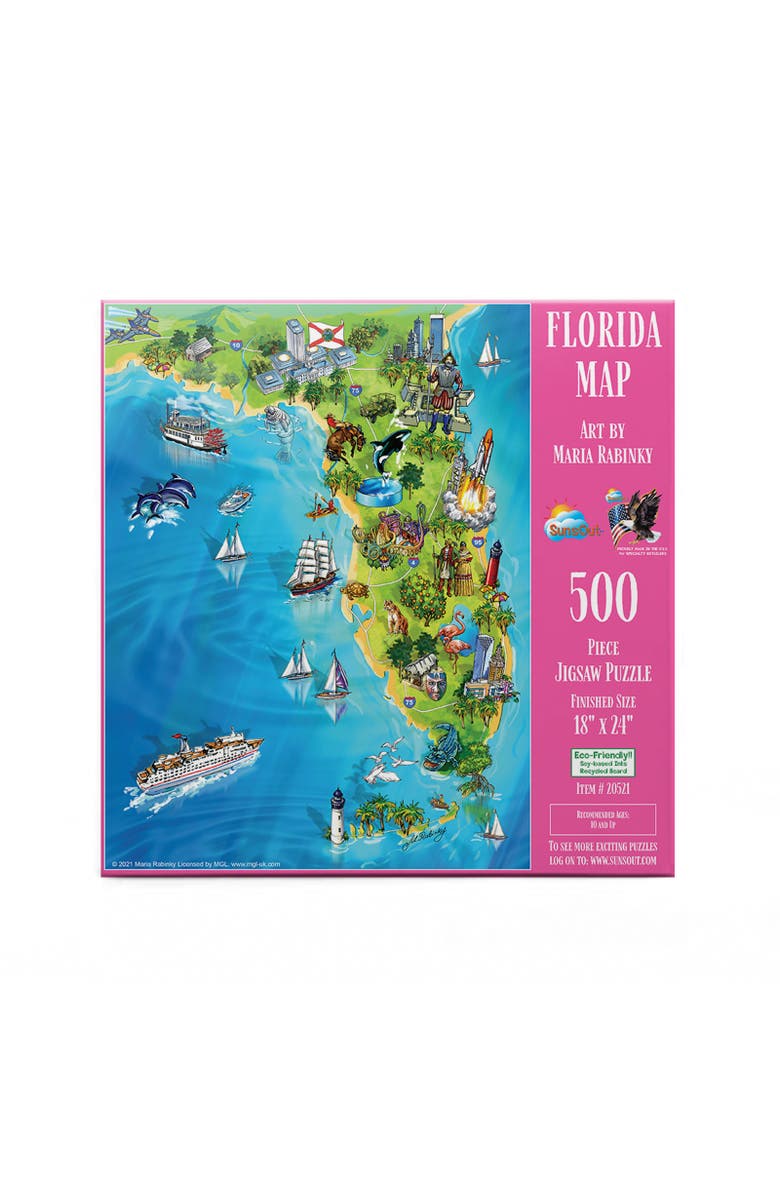 Sunsout Florida Map 500 piece Jigsaw Puzzle for Adults, Alternate, color, Multicolor