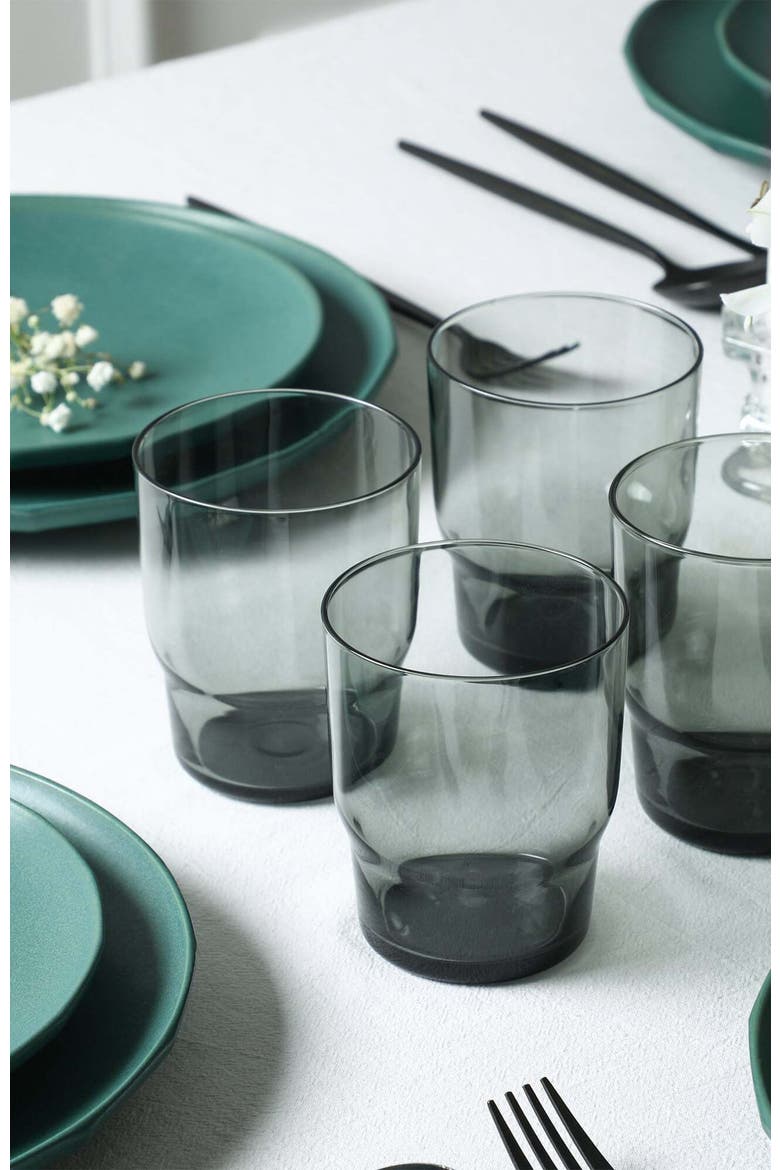 Rio Stoneware 16-Piece Dinnerware Set with Glasses, Alternate, color, Green