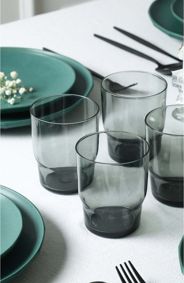 Stone Lain Rio Stoneware 16-Piece Dinnerware Set with Glasses, Alternate, color, Green