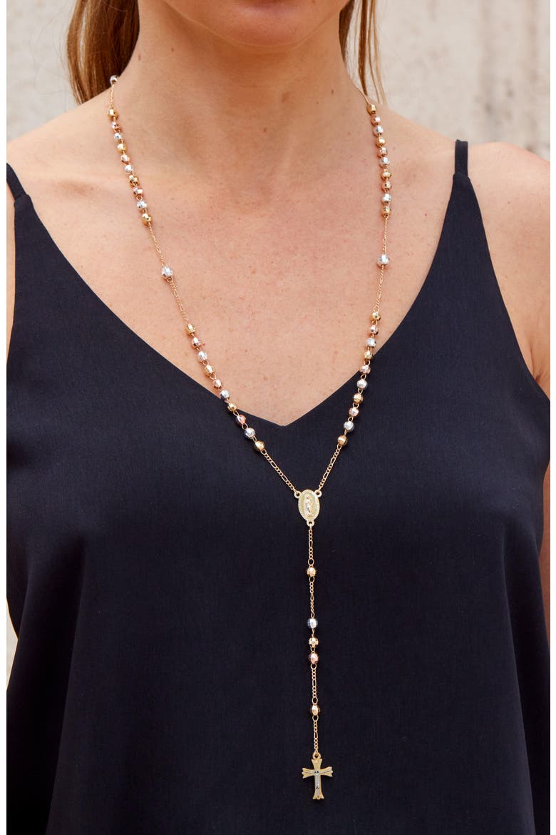Faceted Rosary Y-Necklace, Alternate, color, GOLD/ WHITE