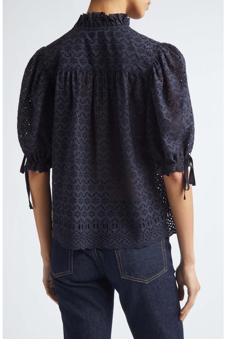 Alouette Eyelet Puff Shoulder Top, Alternate, color, MIDNIGHT