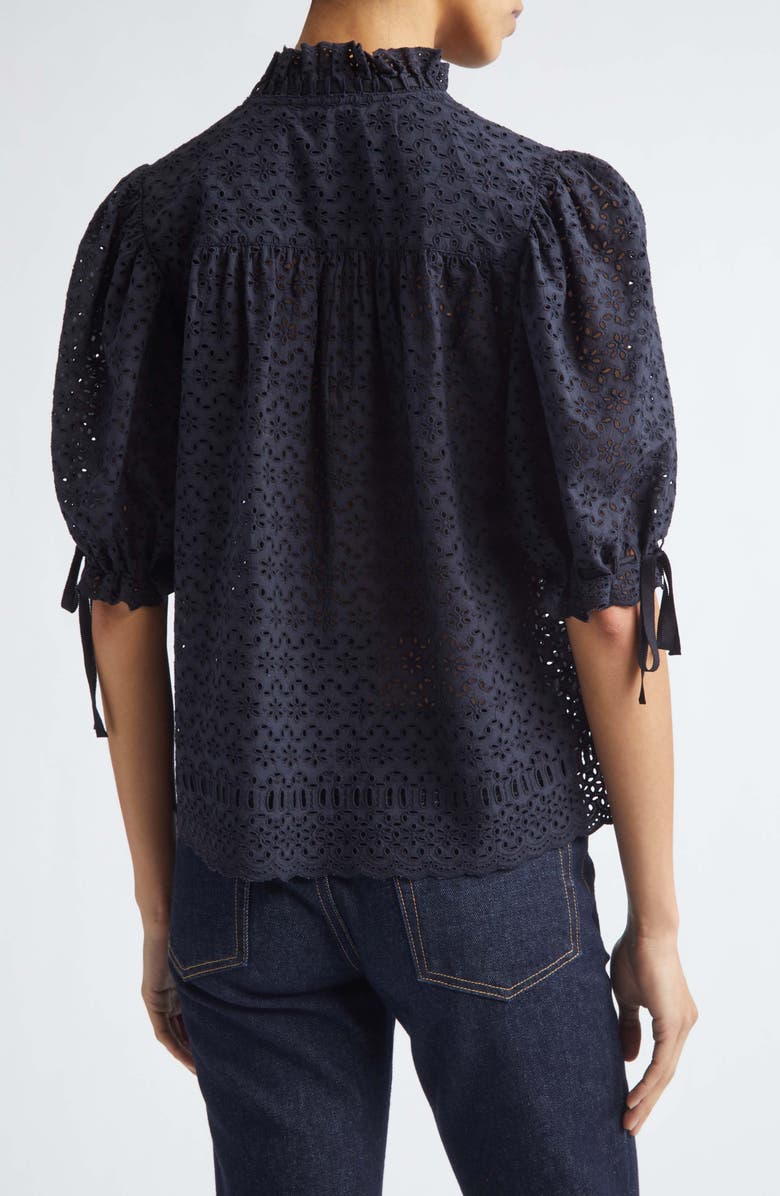 Ulla Johnson Alouette Eyelet Puff Shoulder Top, Alternate, color, Midnight