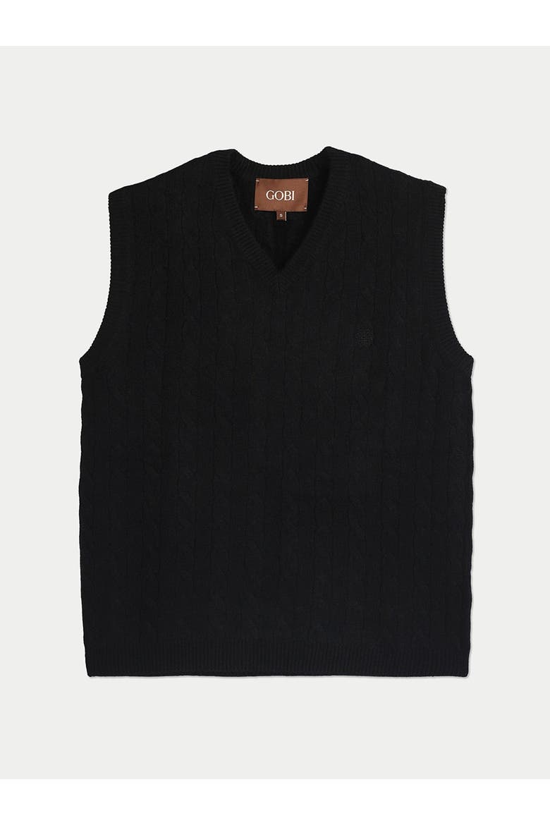 Cashmere Cable-knit V-neck Vest, Main, color, black