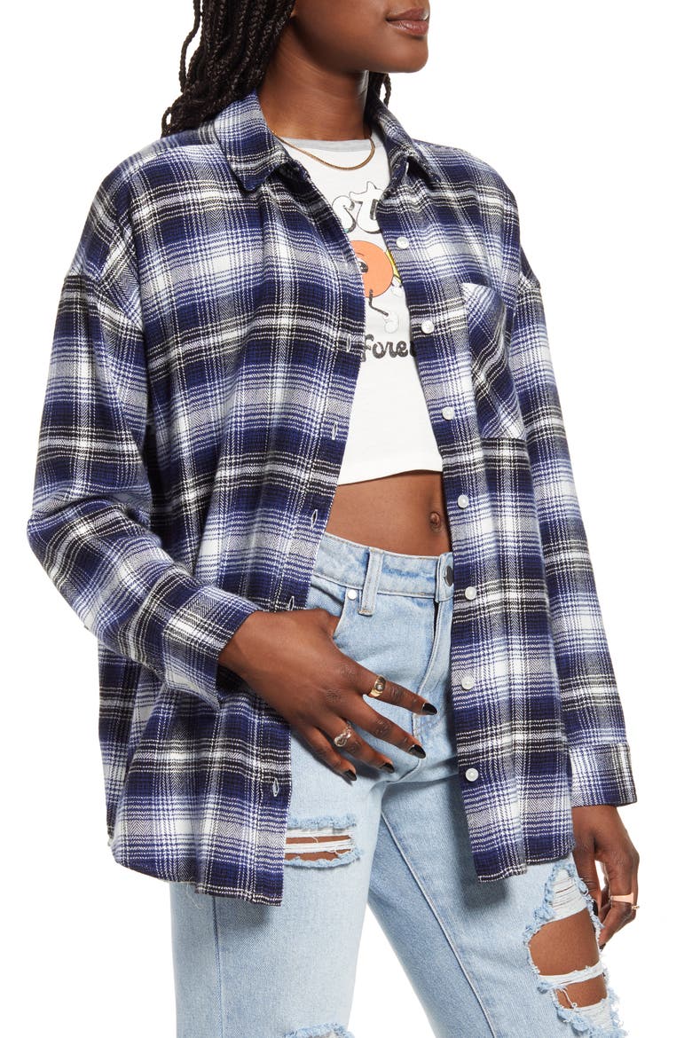 Boyfriend Plaid Shirt, Alternate, color, BLACK- NAVY WINDOW OMBRE