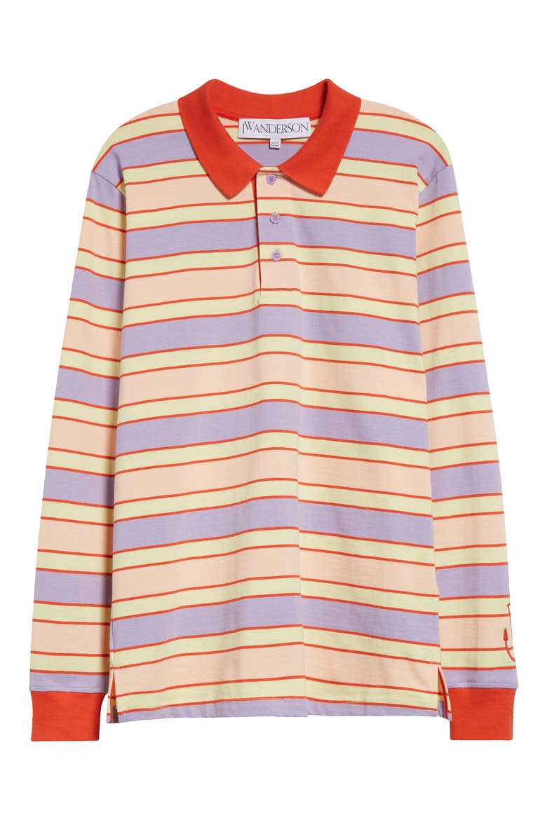 Oversize Stripe Contrast Trim Long Sleeve Polo, Alternate, color, PINK/ MULTI