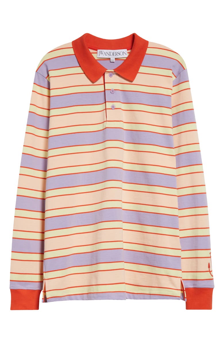 JW Anderson Oversize Stripe Contrast Trim Long Sleeve Polo, Alternate, color, 