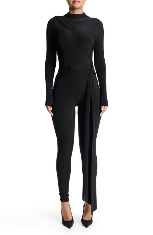NAKED WARDROBE NAKED WARDROBE HOURGLASS TIE WAIST LONG SLEEVE JUMPSUIT