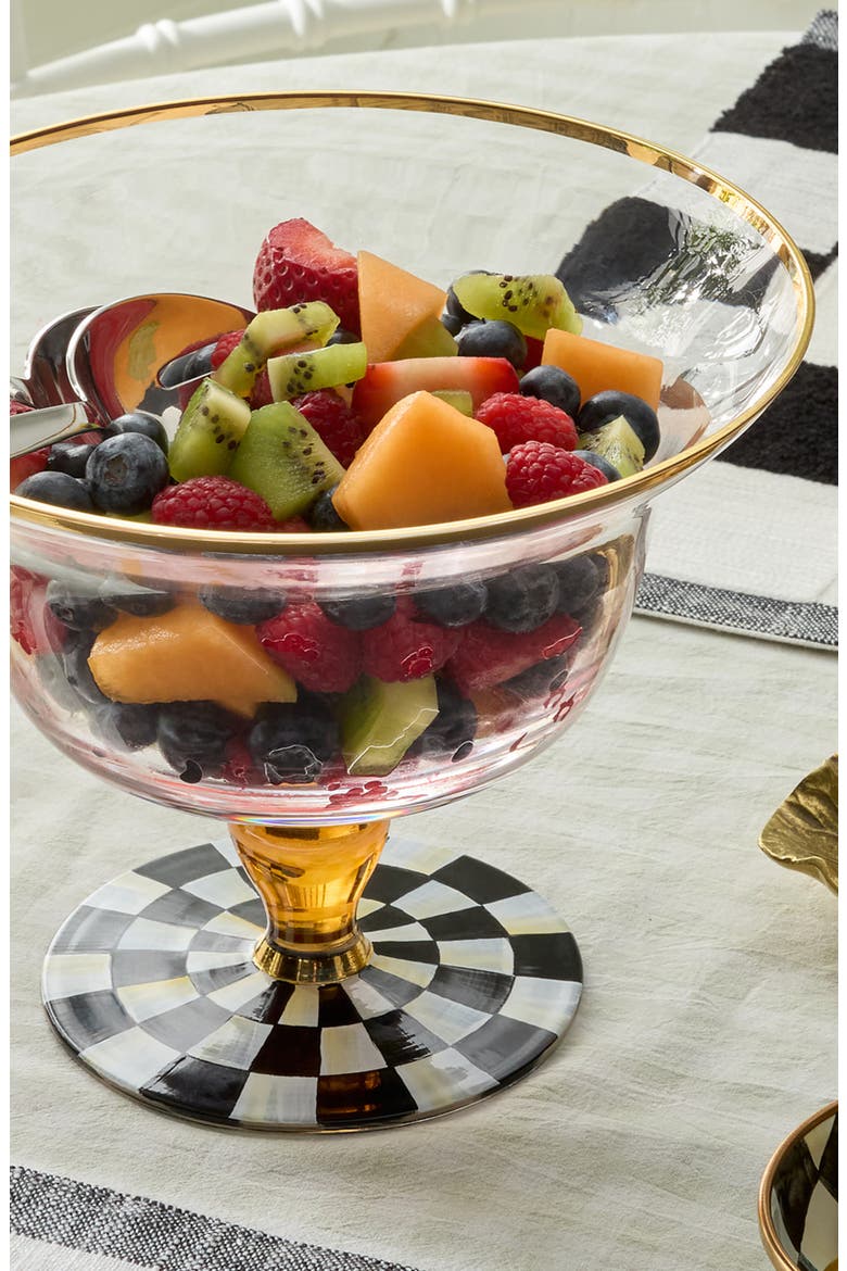 Courtly Check Glass Pedestal Bowl, Alternate, color, BLACK