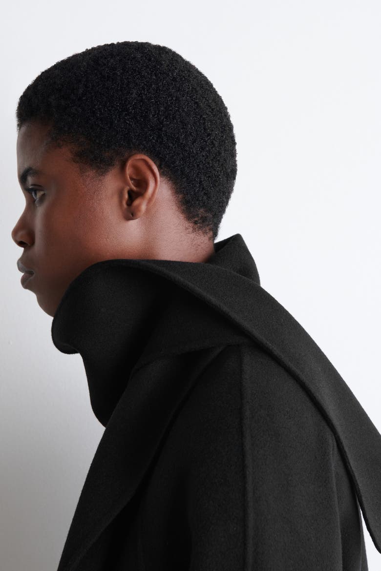 Double-Faced Wool Scarf Short Jacket, Alternate, color, BLACK