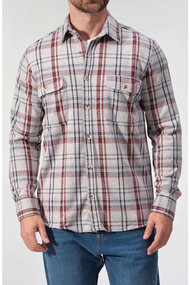Plaid Knit Button-Up Shirt, Main, color, OAT