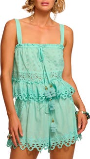 Ramy Brook Amina Tiered Cotton Eyelet Cover-Up Shirt