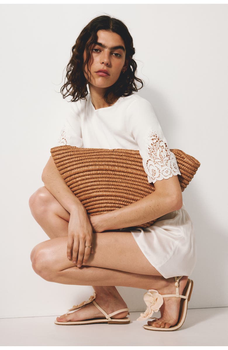 H&M Ribbed lace-inset top, Alternate, color, White