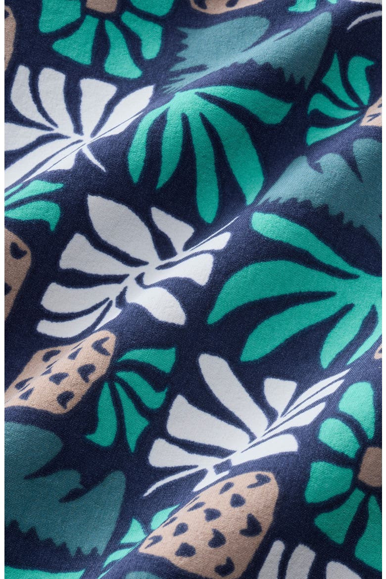 Bungalow Pineapple Print Water Repellent Swim Trunks, Alternate, color, NAVY PALM TILES
