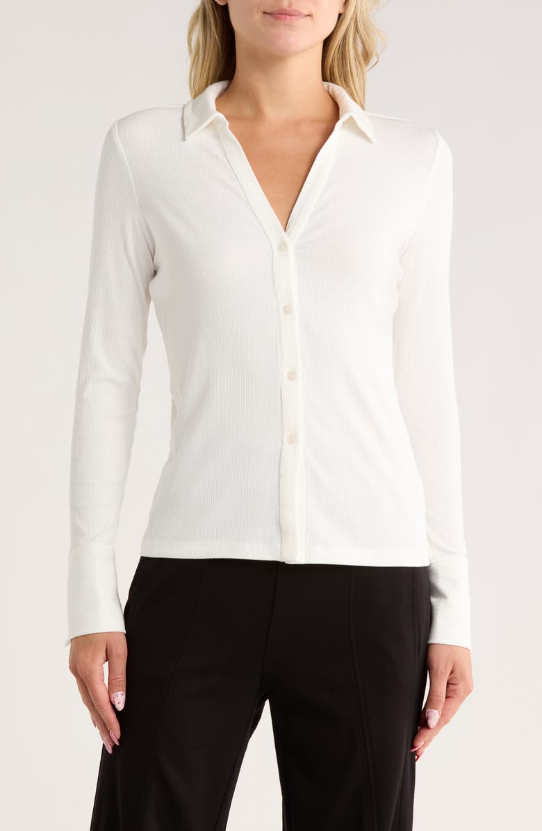 Long Sleeve Split Neck Ribbed Top