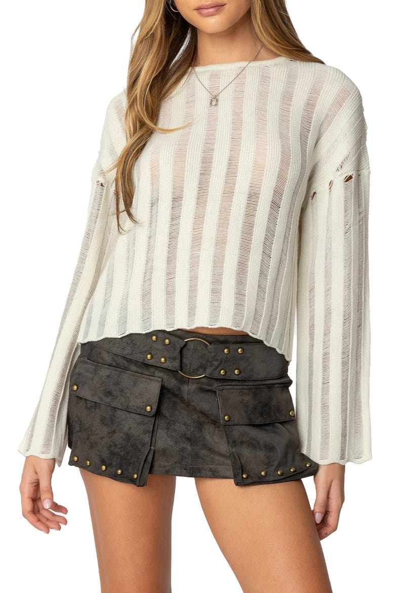 Shredded Ladder Stitch Sweater, Main, color, CREAM