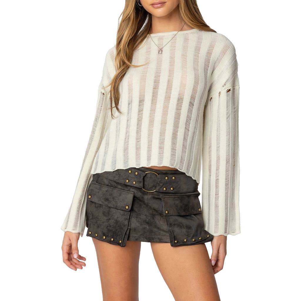 Edikted Shredded Ladder Stitch Sweater In Cream