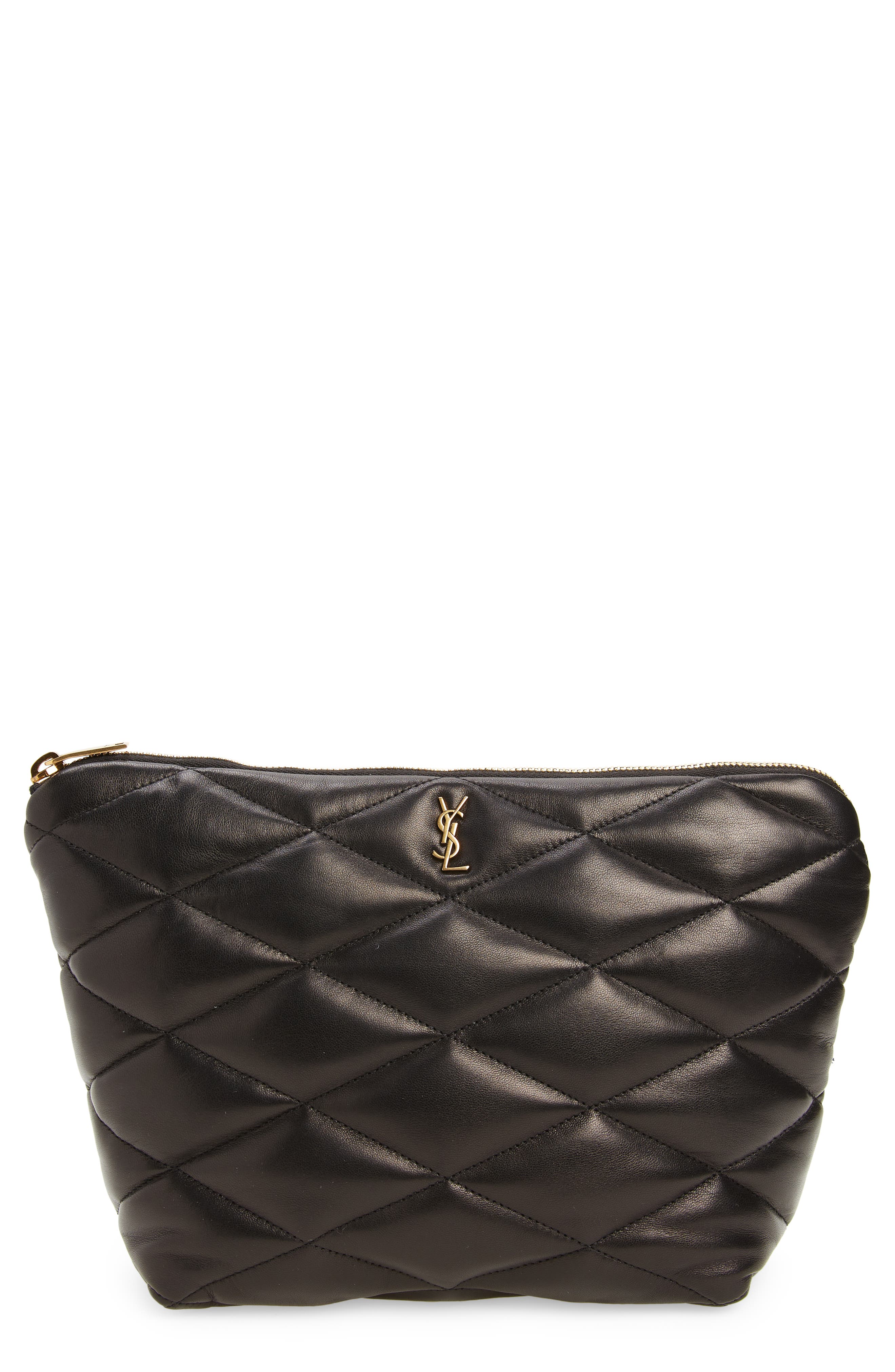 Saint Laurent Sade Leather Puffer Clutch, Main, color, 