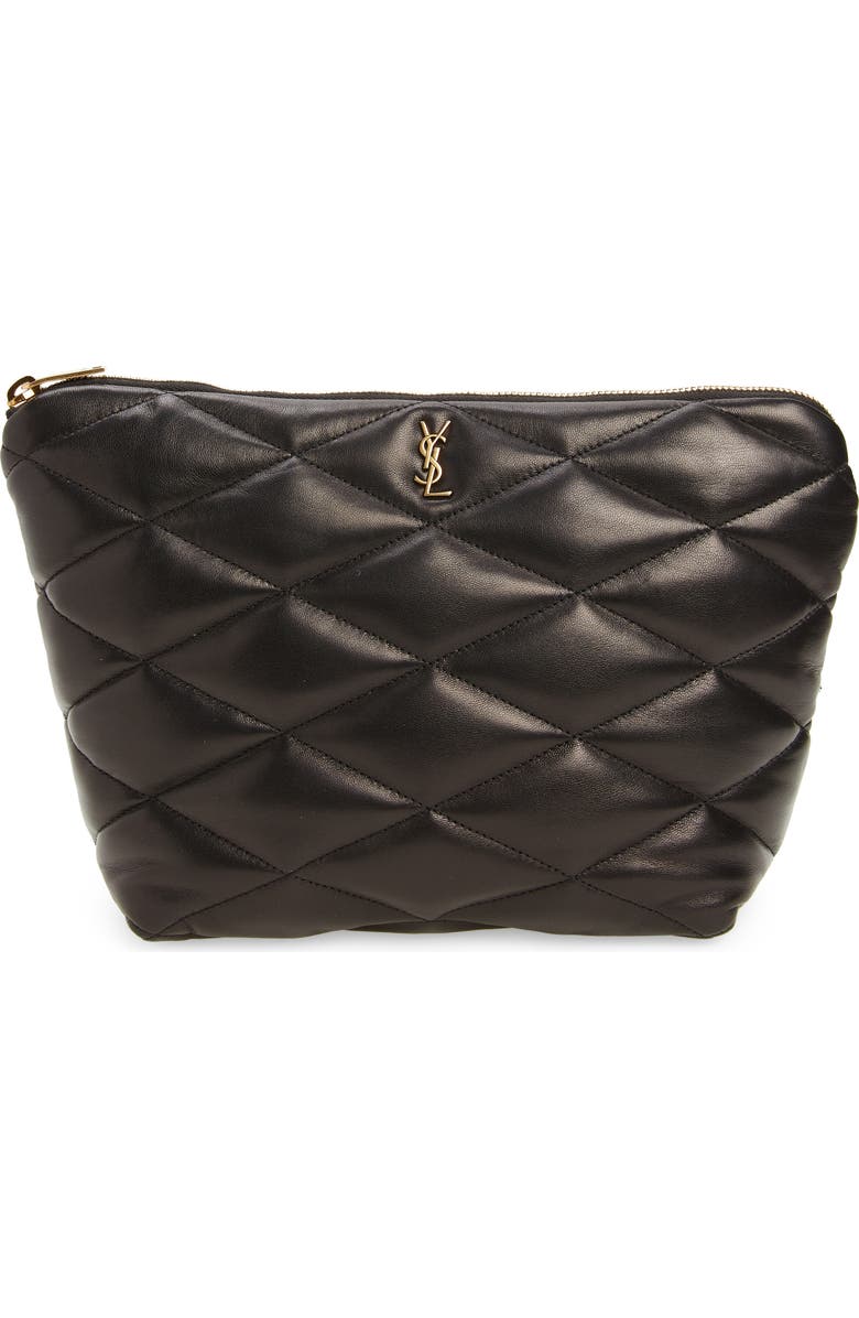 Saint Laurent Sade Leather Puffer Clutch, Main, color,