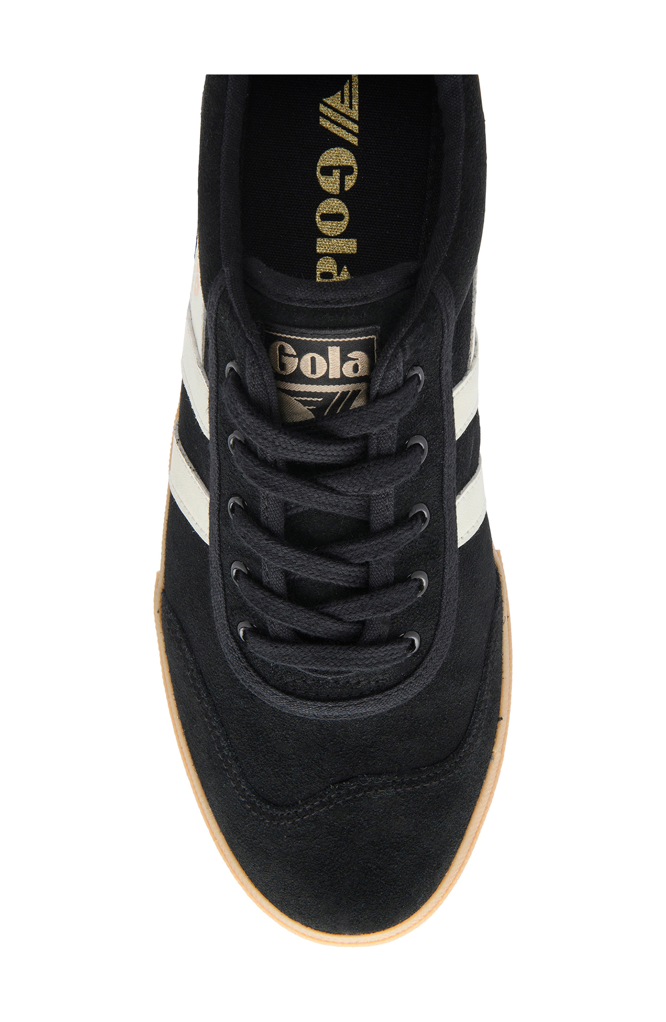 Gola Badminton Suede Plimsoll Sneaker, Alternate, color, Black/ Off White/ Gum