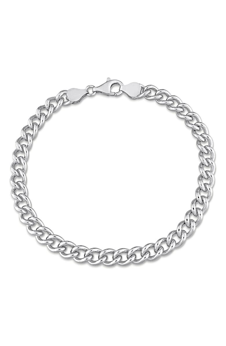 DELMAR Sterling Silver Curb Link Chain Bracelet, Main, color, White