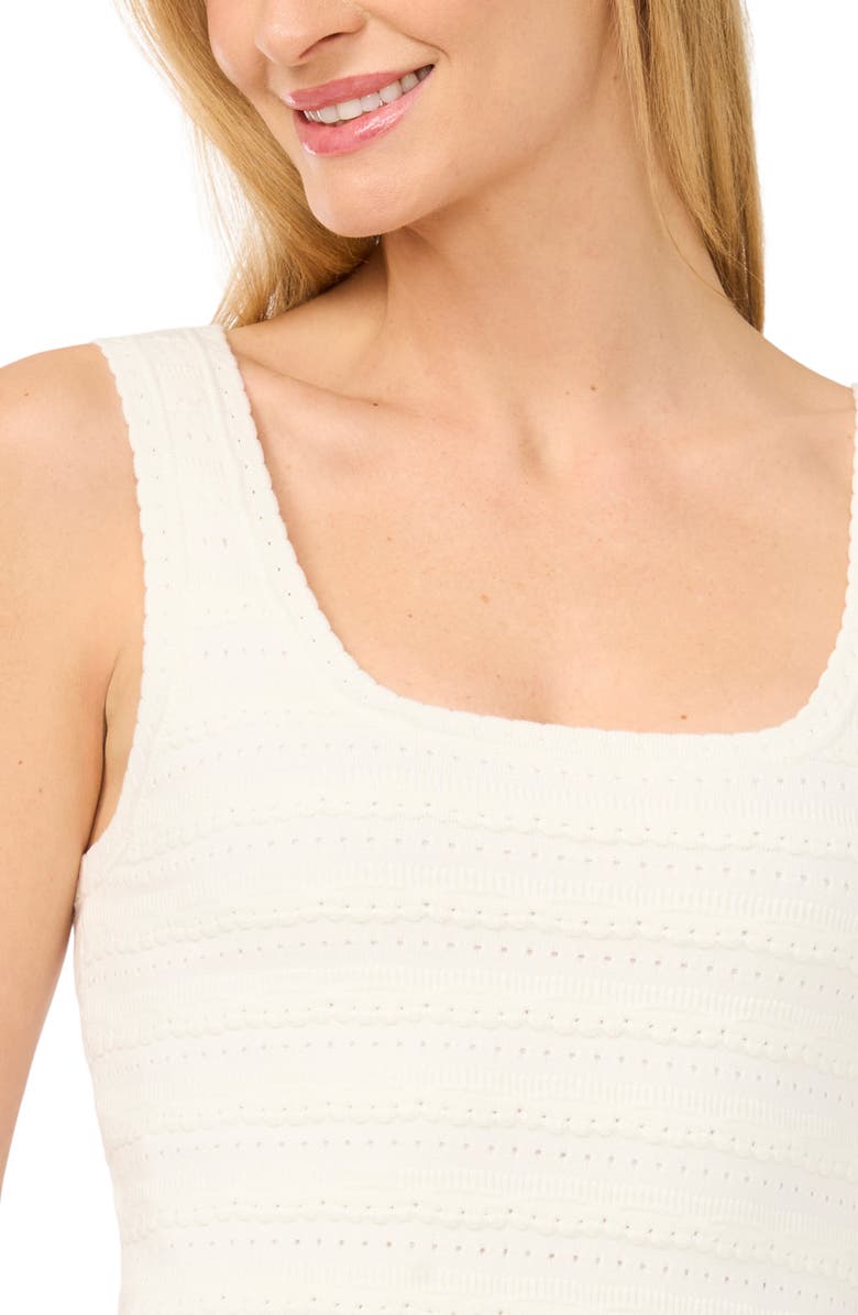 CeCe Square Neck Pointelle Minidress, Alternate, color, Antique White