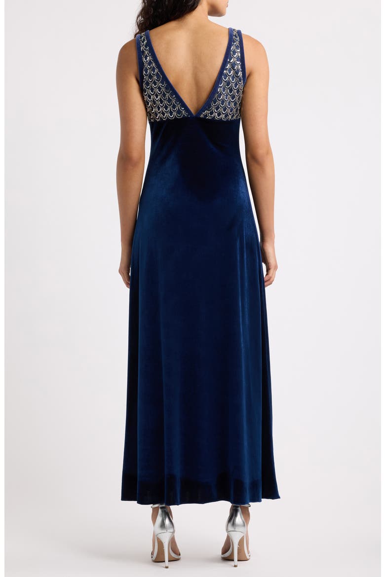 Serafina Sequin Sleeveless Velvet Gown, Alternate, color, NAVY